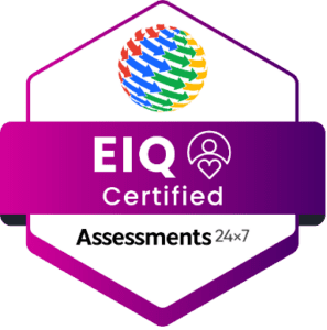 EIQ Certified Assessments 24x7 badge with colorful globe logo.