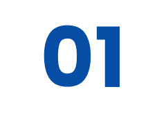 Blue number 01 on a white circular background.