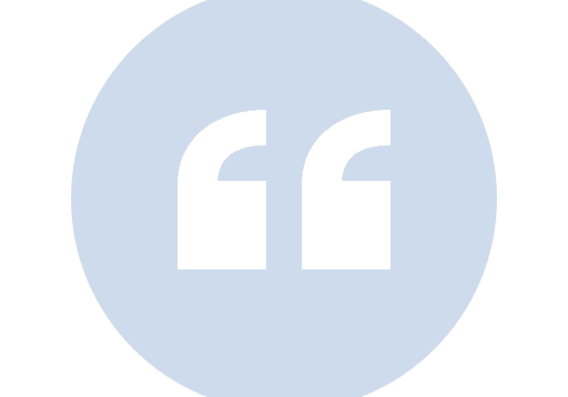 Blue circle with white quotation marks inside, symbolizing a quote.